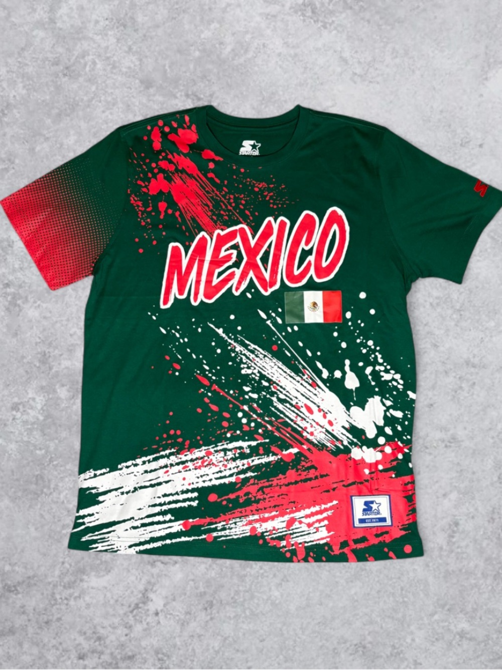 STARTER Mexico Graphic T- Shirt Splatter Print Size Large Mens Y2K StreetWear
